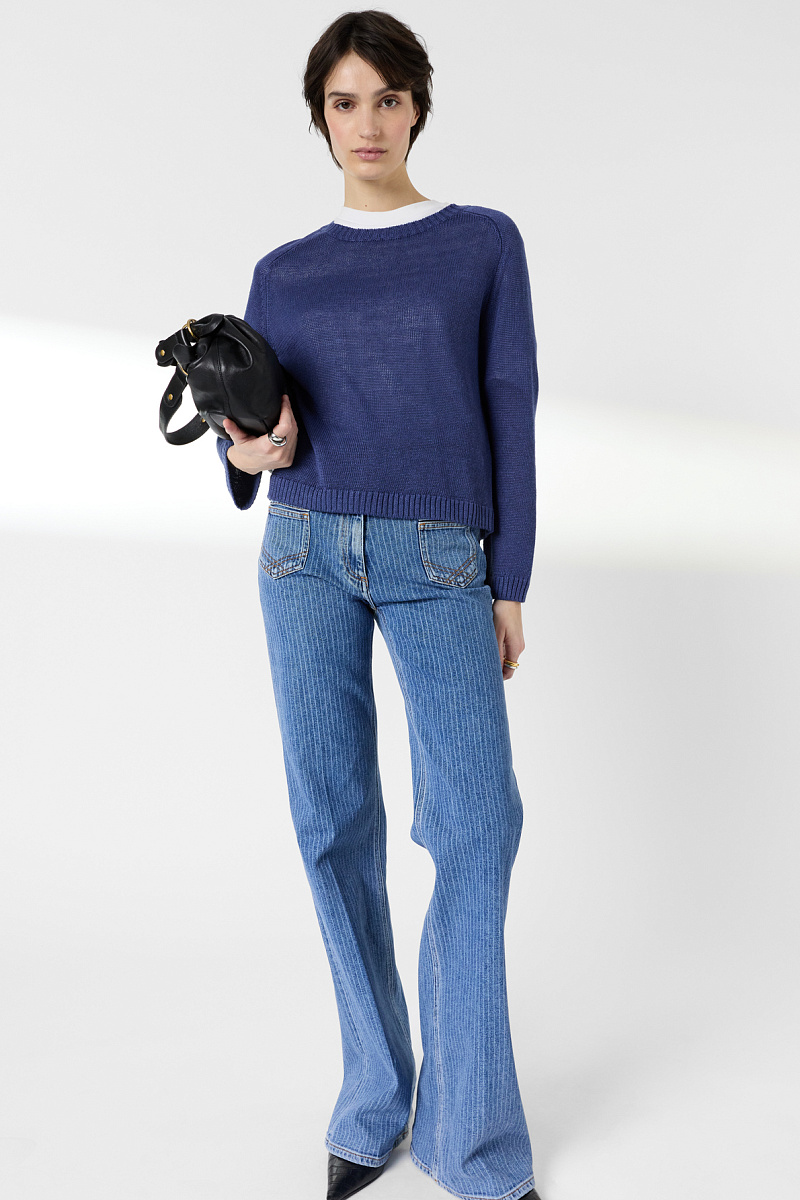 LAURANNA - Синий пуловер из льна с круглым вырезом