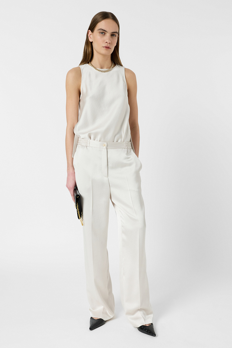 AMELYA - Свободные атласные брюки белоснежного цвета