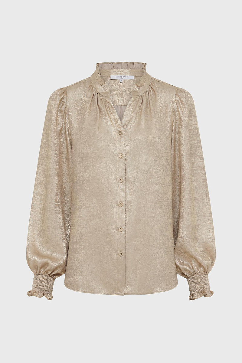 Блуза с воротником-стойкой и оборками