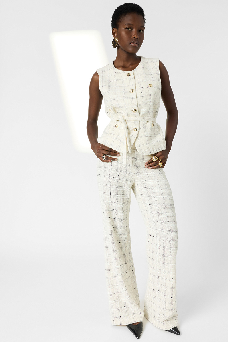 ARIELA - Твидовые брюки в цвете экрю с широкими брючинами