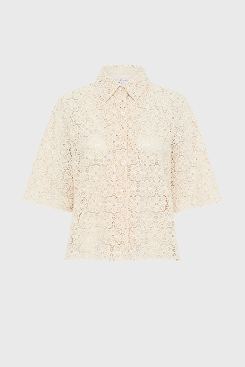CAYLIE - Бежевая рубашка из гипюрового кружева с короткими рукавами