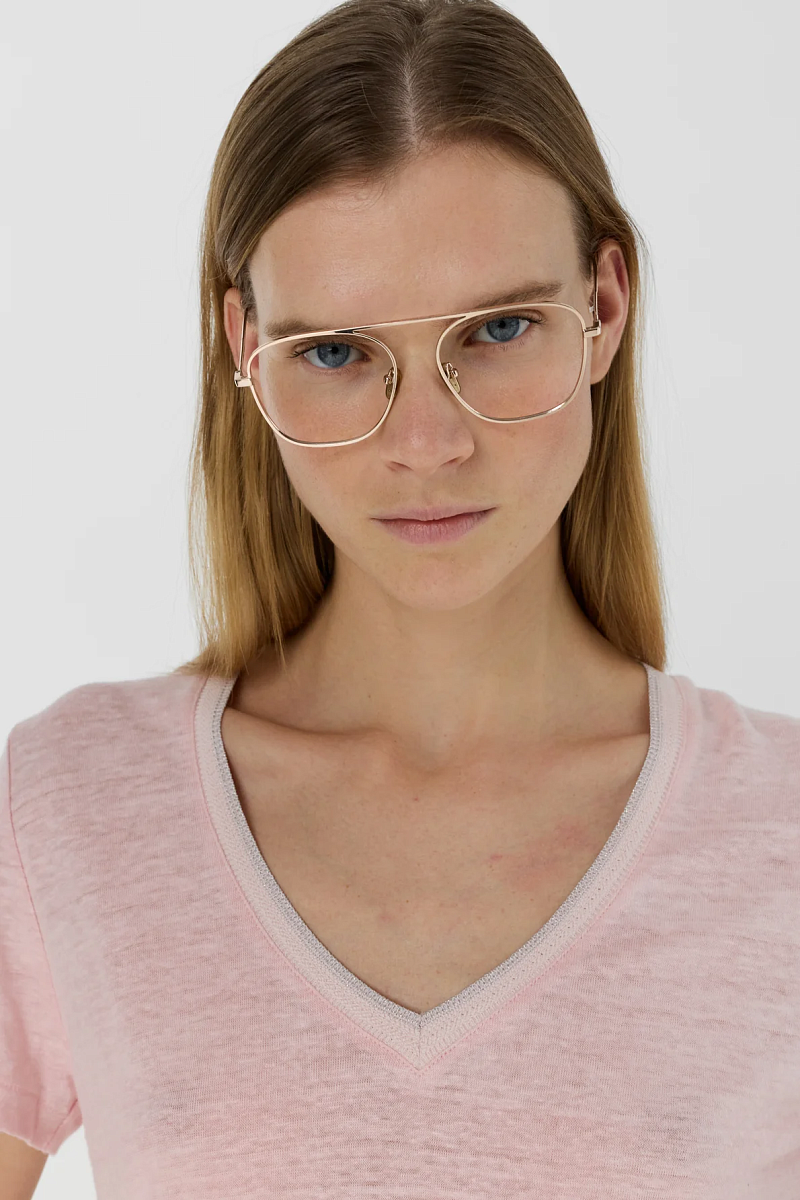 MIRANA - Льняная футболка с V-образным вырезом и люрексом