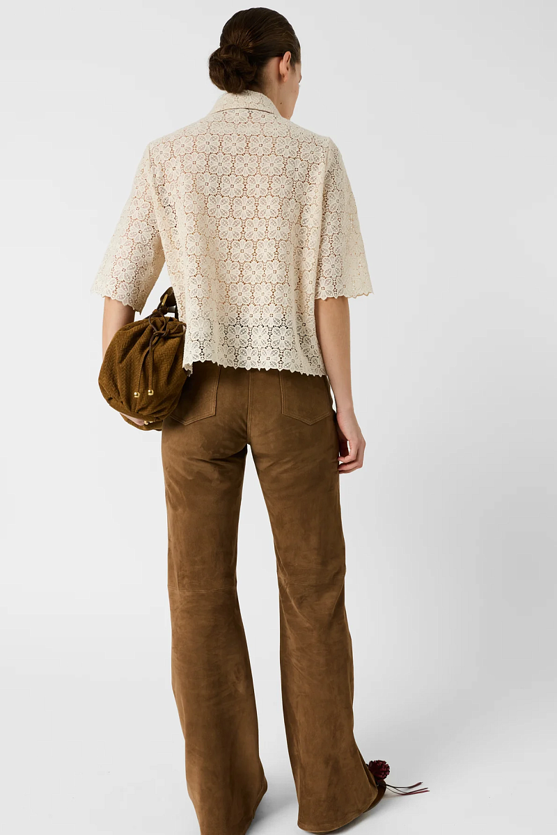 CAYLIE - Бежевая рубашка из гипюрового кружева с короткими рукавами