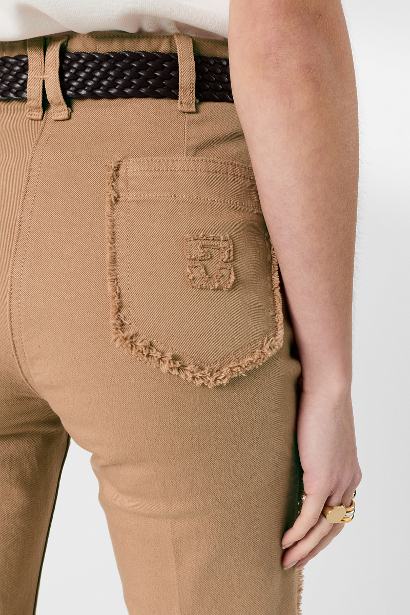 ANNA - Джинсы-клеш с бахромой в цвете кэмел