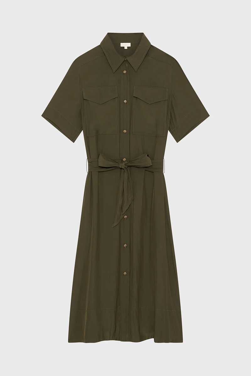 AMANDA - Свободное платье-рубашка с поясом в цвете хаки