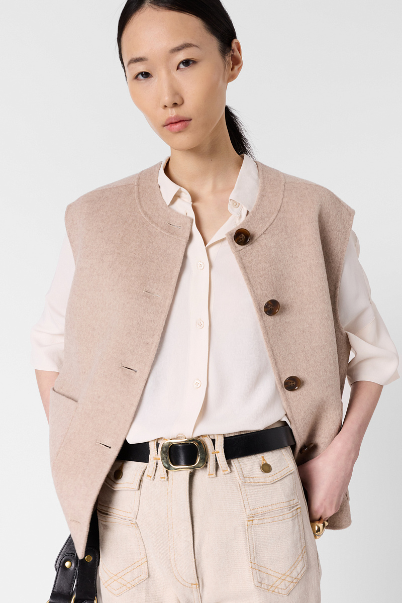 TALMINE - Бежевый жакет без рукавов из тонкой шерсти