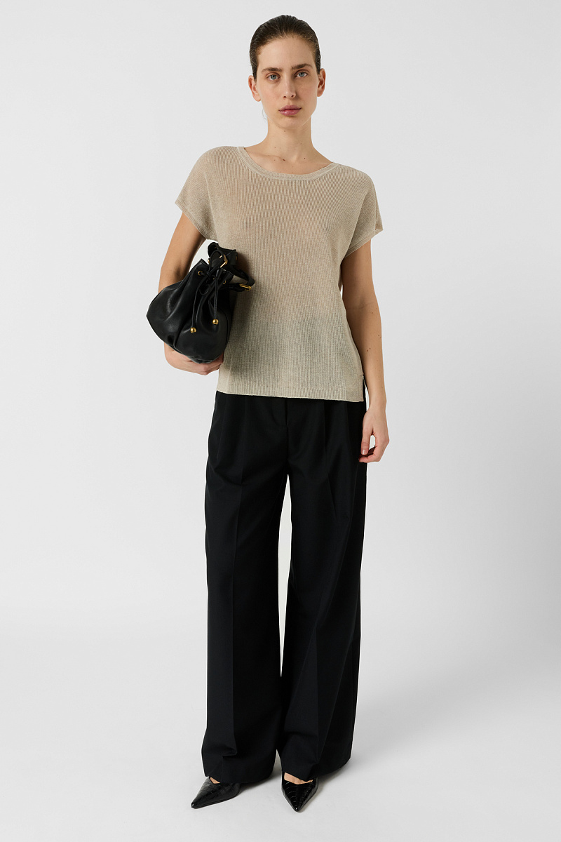 Бежевый джемпер с коротким рукавом из трикотажа