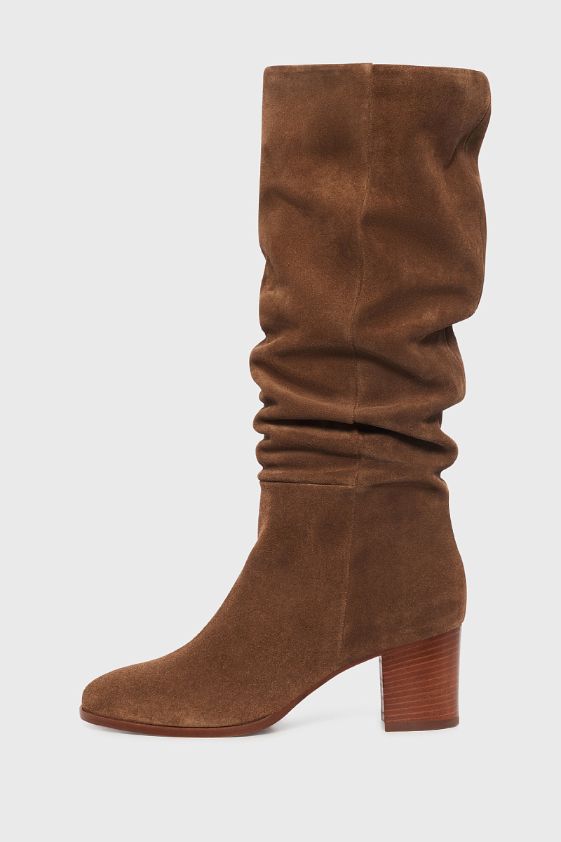 TINA - Коричневые замшевые сапоги на каблуке