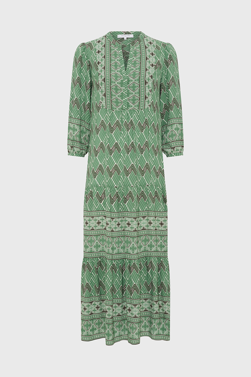 Зеленое платье длины макси с геометрическим принтом