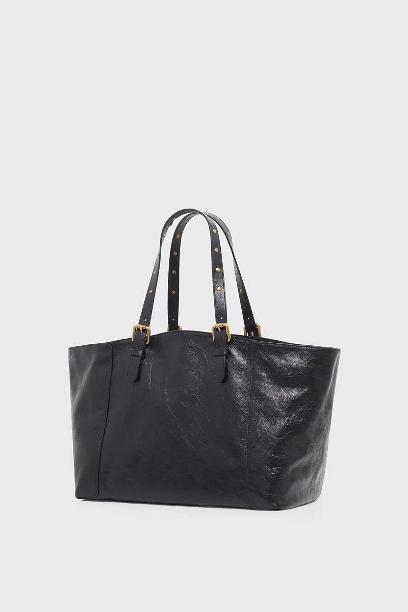 SIMPLE BAG - Черная сумка-тоут из кожи с мятым эффектом