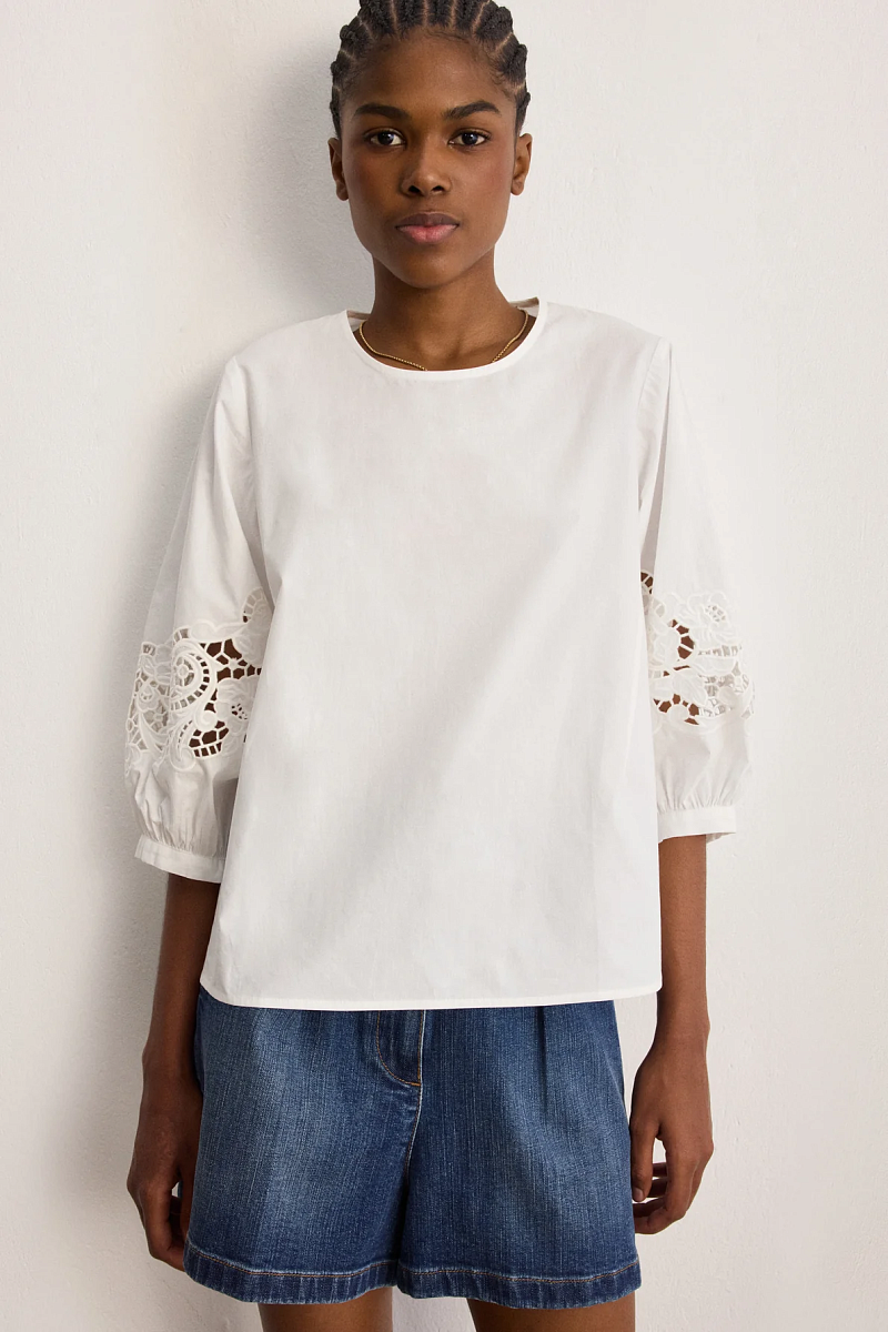 CLEMENCE - Белая блуза из хлопка с ажурной вышивкой