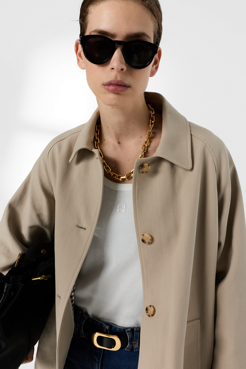 PARISA - Бежевый прямой тренч из хлопка