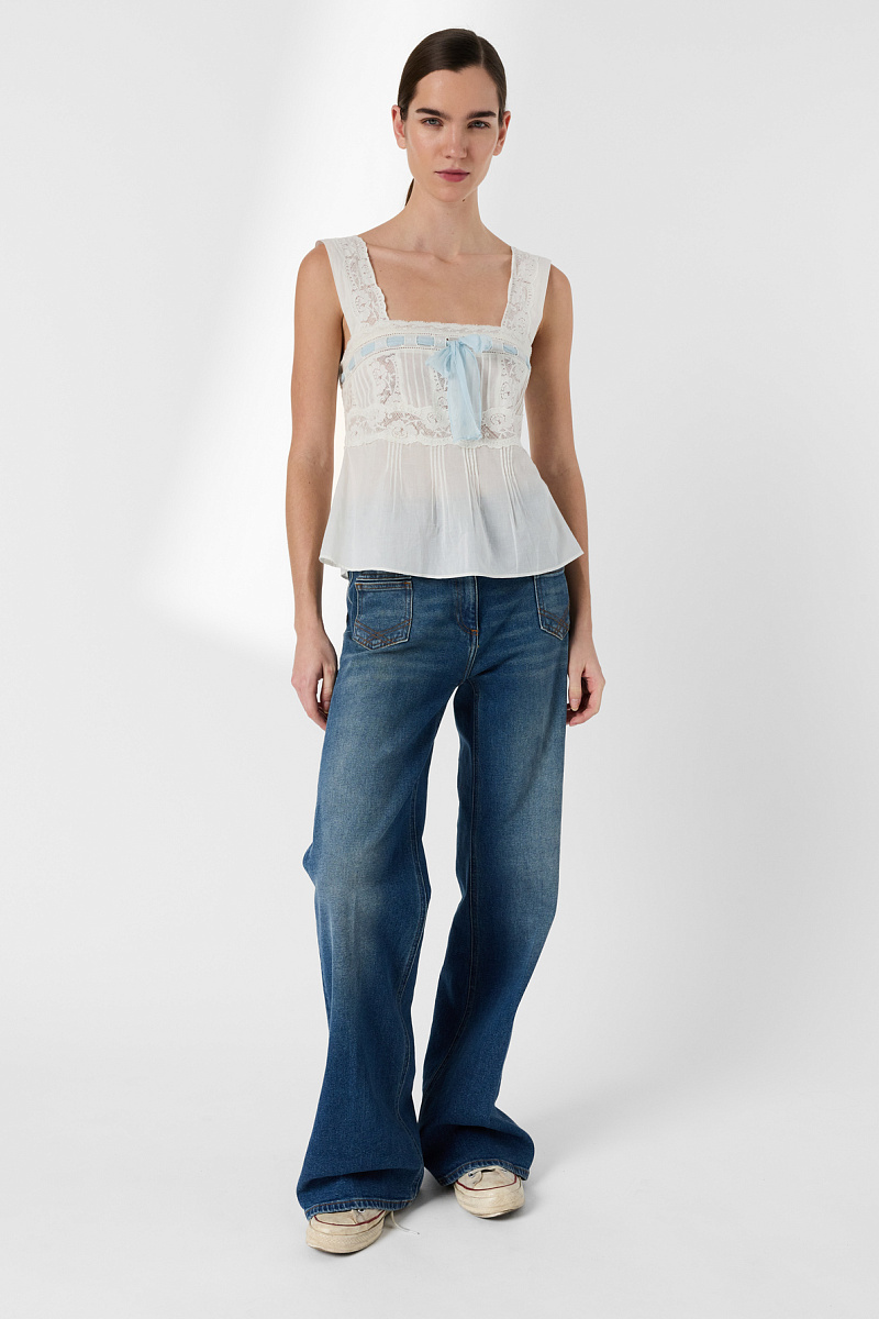 CHAINA - Белый топ с кружевной отделкой